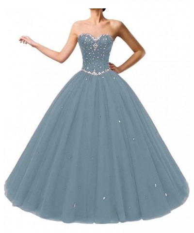 Sweetheart Ball Gown Quinceanera Dresses Sequin Beads Tulle Long Prom Party Gowns for Girls Dusty Blue $39.90 Dresses