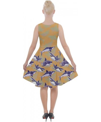 Womens Summer Dress Sea Animals Whales Sharks Dolphin Fish Knee Length Skater Dress with Pockets, XS-5XL Yellow Orange $13.44...