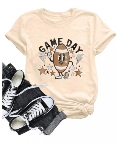 Game Day Football T Shirt Football Mom T Shirt Cute Football Graphic Tee Sunday Funday Football Tops Beige $13.74 T-Shirts