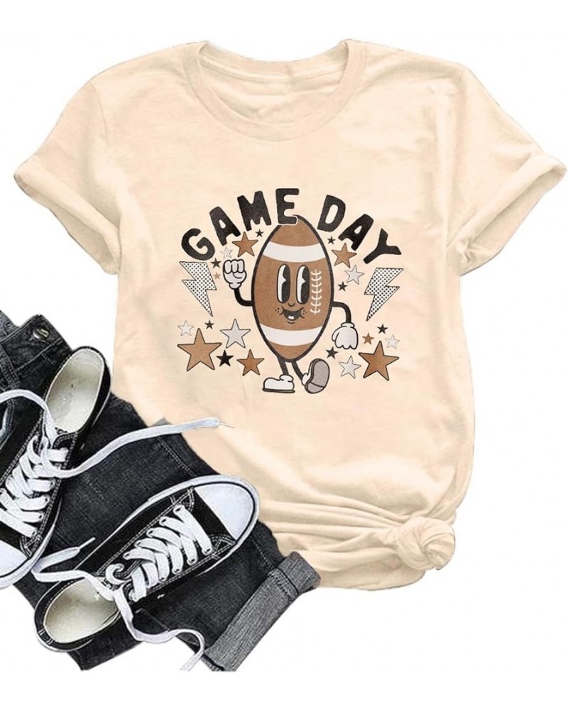 Game Day Football T Shirt Football Mom T Shirt Cute Football Graphic Tee Sunday Funday Football Tops Beige $13.74 T-Shirts