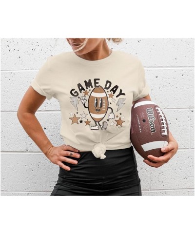 Game Day Football T Shirt Football Mom T Shirt Cute Football Graphic Tee Sunday Funday Football Tops Beige $13.74 T-Shirts