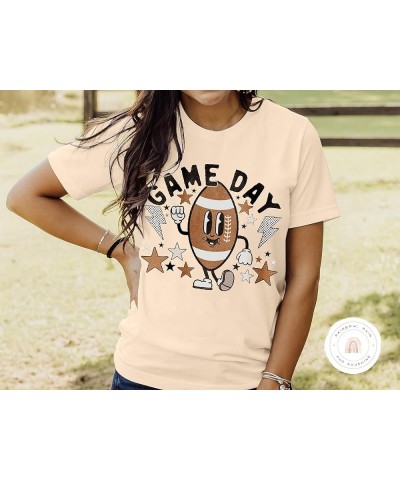 Game Day Football T Shirt Football Mom T Shirt Cute Football Graphic Tee Sunday Funday Football Tops Beige $13.74 T-Shirts