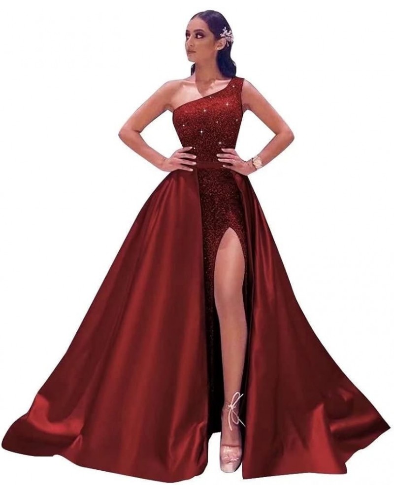 One Shoulder Prom Dresses Mermaid Sequin Ball Gowns Formal Evening Dress for Women,R39 Wine Red $47.25 Dresses