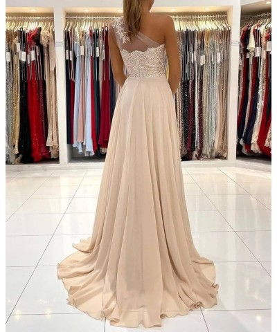 Women's One Shoulder Bridesmaid Dresses for Wedding Long Laces Appliques A-Line Slit Prom Dresses with Pockets Dusty Pink $38...