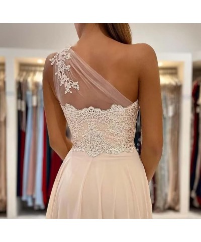 Women's One Shoulder Bridesmaid Dresses for Wedding Long Laces Appliques A-Line Slit Prom Dresses with Pockets Dusty Pink $38...