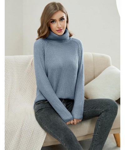 Trendy Turtleneck Sweater Women Split Hem Long Sleeve Dressy Pullover Sweaters Casual Work Lightblue $15.54 Sweaters