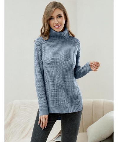 Trendy Turtleneck Sweater Women Split Hem Long Sleeve Dressy Pullover Sweaters Casual Work Lightblue $15.54 Sweaters