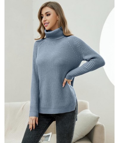 Trendy Turtleneck Sweater Women Split Hem Long Sleeve Dressy Pullover Sweaters Casual Work Lightblue $15.54 Sweaters