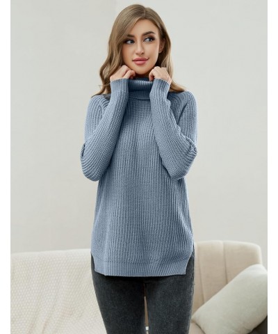 Trendy Turtleneck Sweater Women Split Hem Long Sleeve Dressy Pullover Sweaters Casual Work Lightblue $15.54 Sweaters