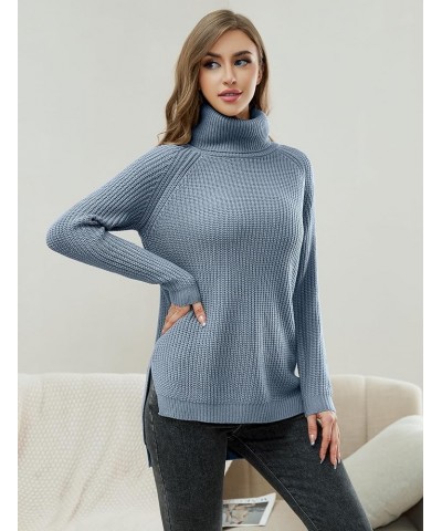 Trendy Turtleneck Sweater Women Split Hem Long Sleeve Dressy Pullover Sweaters Casual Work Lightblue $15.54 Sweaters