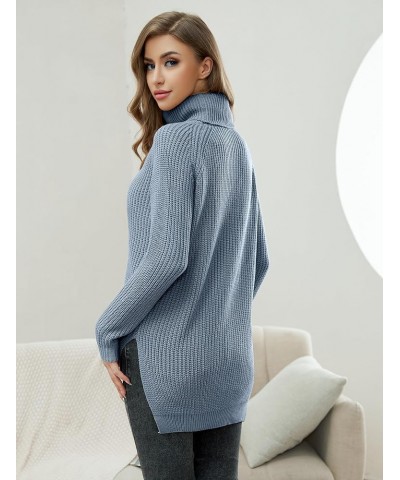 Trendy Turtleneck Sweater Women Split Hem Long Sleeve Dressy Pullover Sweaters Casual Work Lightblue $15.54 Sweaters