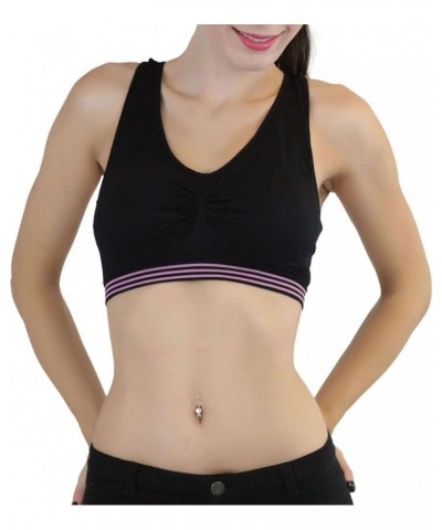 Women's Seamless Spaghetti Strap Supportive Active Wear Sports Bras Striped Racerback - Black $10.41 Lingerie