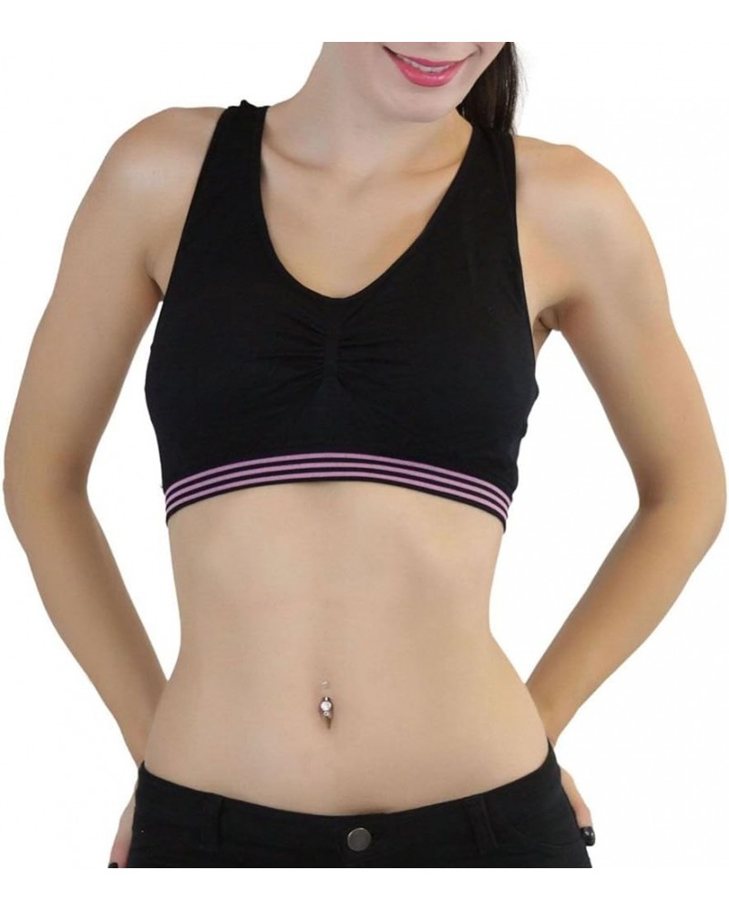 Women's Seamless Spaghetti Strap Supportive Active Wear Sports Bras Striped Racerback - Black $10.41 Lingerie