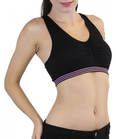 Women's Seamless Spaghetti Strap Supportive Active Wear Sports Bras Striped Racerback - Black $10.41 Lingerie