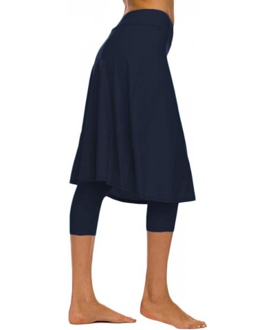 Women's Modest Extra Long Swim Skirt with Capris Leggings Active Skirted Swimwear Navy Blue $18.00 Skirts