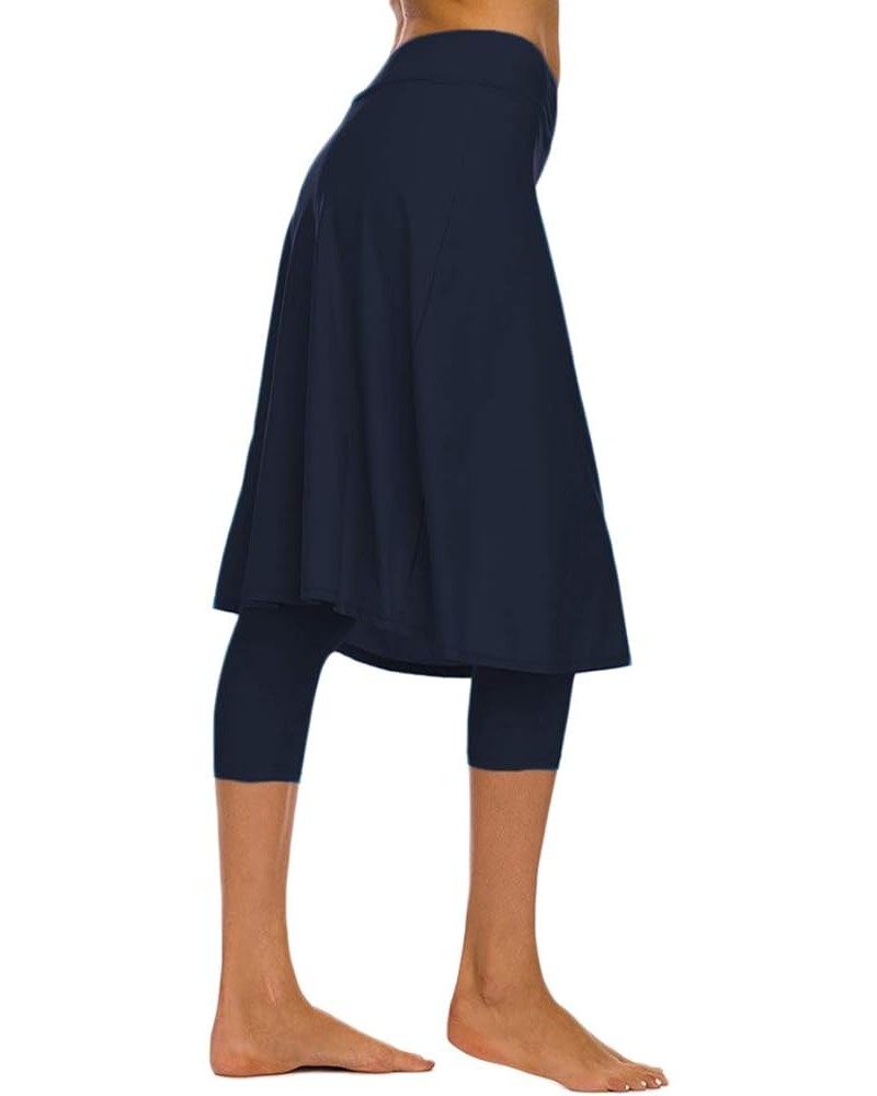 Women's Modest Extra Long Swim Skirt with Capris Leggings Active Skirted Swimwear Navy Blue $18.00 Skirts