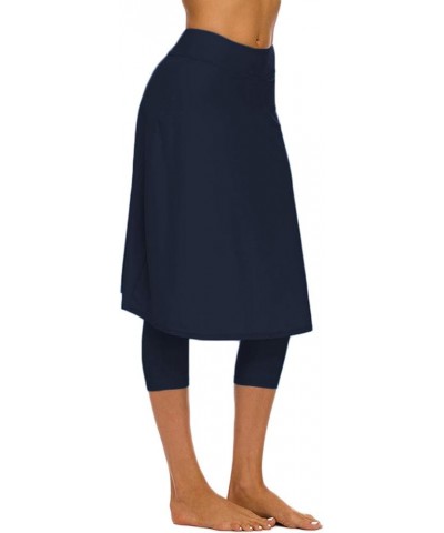 Women's Modest Extra Long Swim Skirt with Capris Leggings Active Skirted Swimwear Navy Blue $18.00 Skirts