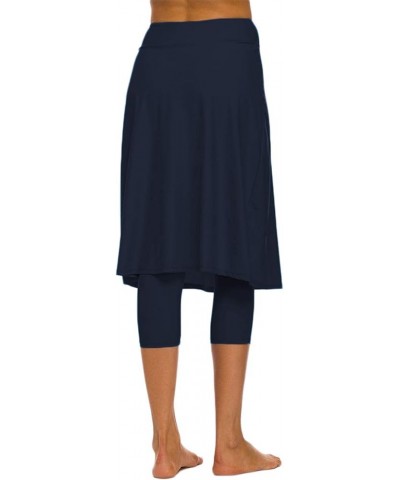 Women's Modest Extra Long Swim Skirt with Capris Leggings Active Skirted Swimwear Navy Blue $18.00 Skirts