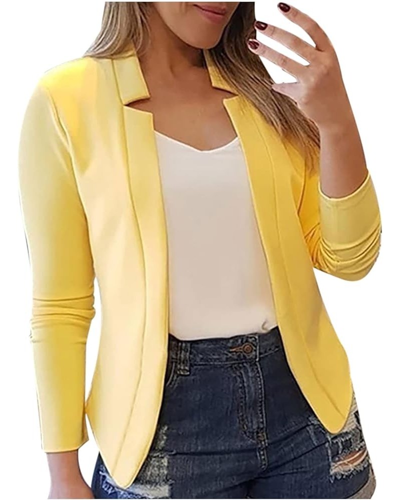 Womens Open Front Blazer Jacket Dressy Casual Work Business Suit Blazers Solid Long Sleeve Basic Cardigan Outfits 04-yellow $...