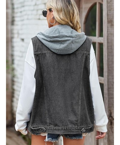 Women's Oversized Denim Vest Mid Long Jean Vest Sleeveless Jackets Distressed Vest Cotton A3-black With Hood $23.51 Vests