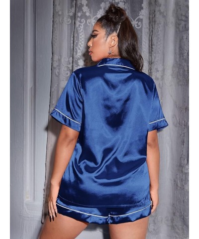 Women's Plus Sleepwear Satin Short Sleeve Shirt and Shorts Pajama Set Royal Blue $16.17 Sleep & Lounge