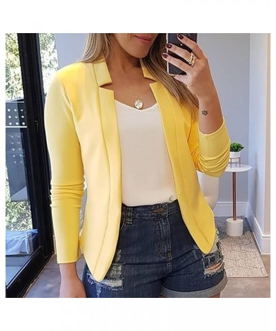 Womens Open Front Blazer Jacket Dressy Casual Work Business Suit Blazers Solid Long Sleeve Basic Cardigan Outfits 04-yellow $...