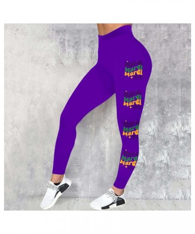 Mardi Gras Leggings for Women Plus Size High Waisted Sports Workout Leggings Tights Ummy Control Stretch Running Yoga Pants Z...