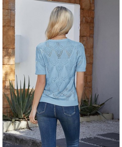 2024 Summer Women's Short Sleeve Crochet Cardigan Shrug V Neck Bolero Sweater Tops Sky Blue $18.48 Sweaters