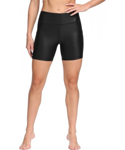 Women's High Waist Yoga Shorts Compression Workout Running Bike Shorts Side Pockets 5" Black Pattern $14.74 Activewear