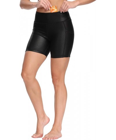 Women's High Waist Yoga Shorts Compression Workout Running Bike Shorts Side Pockets 5" Black Pattern $14.74 Activewear