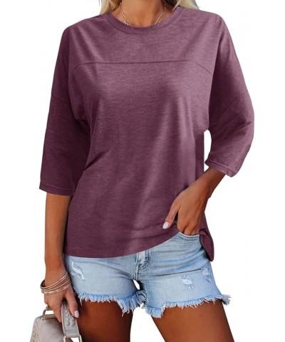 Women's Casual 3/4 Sleeve T-Shirts Loose Round Neck Cute Tunic Tops Basic Tees Blouses Wine Red $17.10 T-Shirts