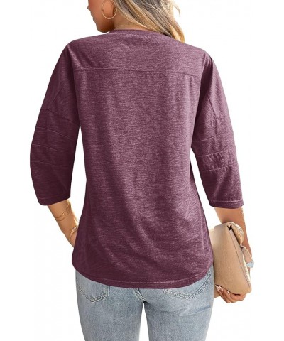 Women's Casual 3/4 Sleeve T-Shirts Loose Round Neck Cute Tunic Tops Basic Tees Blouses Wine Red $17.10 T-Shirts