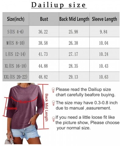 Women's Casual 3/4 Sleeve T-Shirts Loose Round Neck Cute Tunic Tops Basic Tees Blouses Wine Red $17.10 T-Shirts