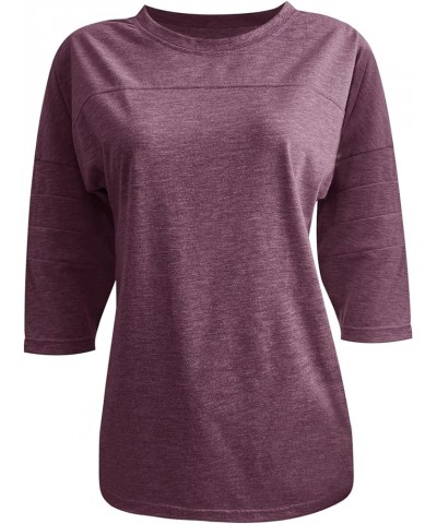 Women's Casual 3/4 Sleeve T-Shirts Loose Round Neck Cute Tunic Tops Basic Tees Blouses Wine Red $17.10 T-Shirts