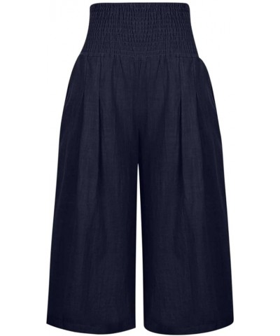 Capris for Women Casual Summer Elastic Waist Linen Capri Pants Wide Leg Cropped Pants Loose Cooling Crop Trousers C1_navy $7....