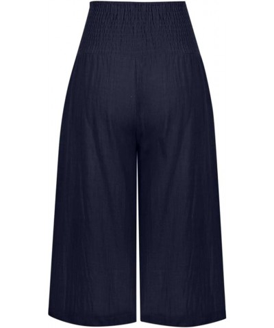 Capris for Women Casual Summer Elastic Waist Linen Capri Pants Wide Leg Cropped Pants Loose Cooling Crop Trousers C1_navy $7....