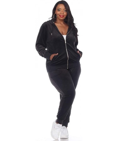 Women's Plus Size 2-Piece Velour Tracksuit Jogger Outfit Activewear Set Black $27.50 Activewear