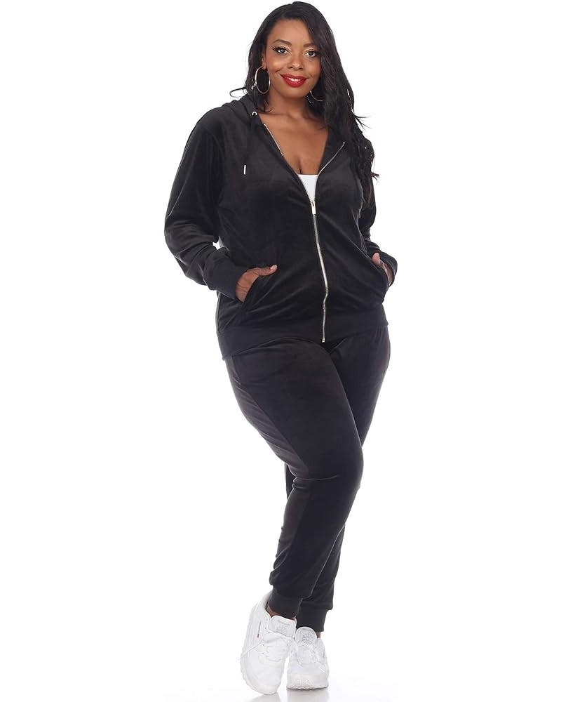 Women's Plus Size 2-Piece Velour Tracksuit Jogger Outfit Activewear Set Black $27.50 Activewear