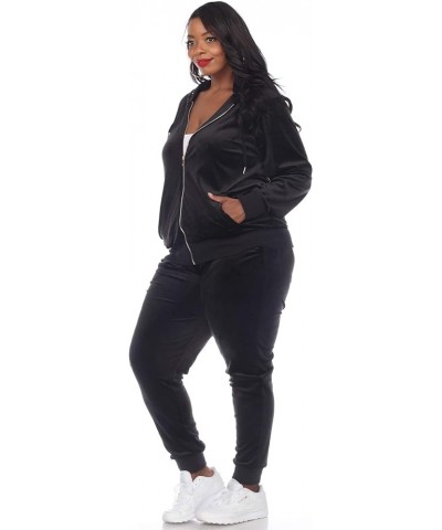 Women's Plus Size 2-Piece Velour Tracksuit Jogger Outfit Activewear Set Black $27.50 Activewear