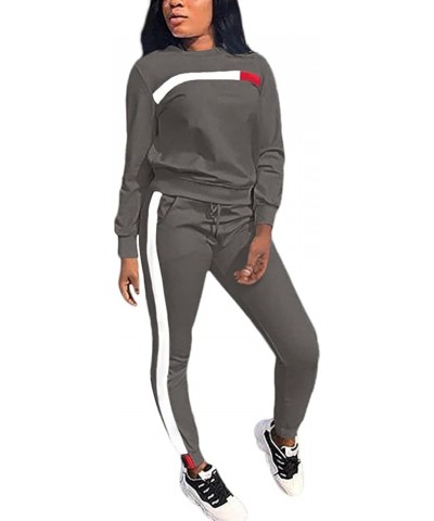 Plus Sweatsuits for Women 2PC Striped Long Sleeve Pullover Sweatshirt Long Sweatpants Tracksuits Sweatsuits Set 01_grey $12.7...