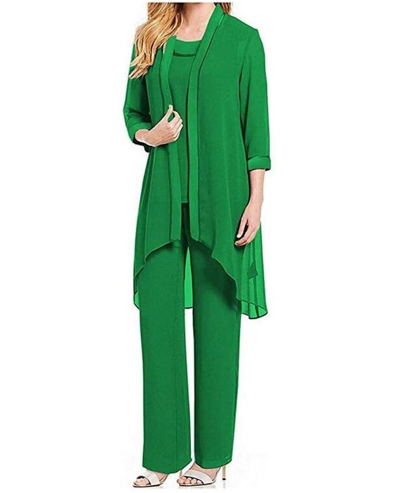 Women's 3 PC Chiffon Mother's Outfit Suits for Wedding Plus Size Pants Suits Evening Gowns Green $32.00 Dresses