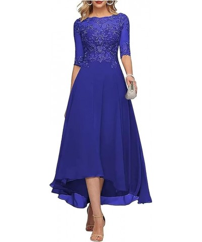 Lace Appliques Mother of The Bride Dress Tea Length 3/4 Sleeves Chiffon Formal Wedding Party Prom Gowns for Women Royal Blue ...