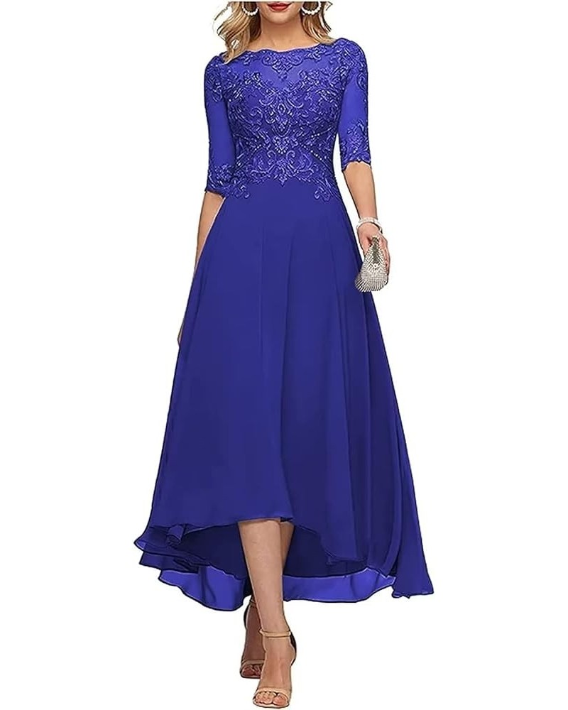 Lace Appliques Mother of The Bride Dress Tea Length 3/4 Sleeves Chiffon Formal Wedding Party Prom Gowns for Women Royal Blue ...