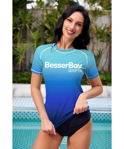 Women's Sun Protection UPF 50+ Short Sleeve Rash Guard Swim Shirt Blue | Gradient $18.23 Swimsuits