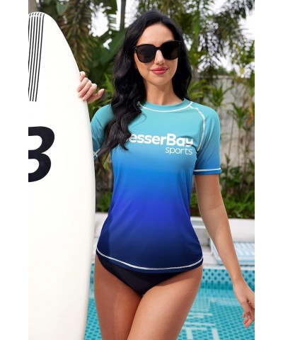 Women's Sun Protection UPF 50+ Short Sleeve Rash Guard Swim Shirt Blue | Gradient $18.23 Swimsuits