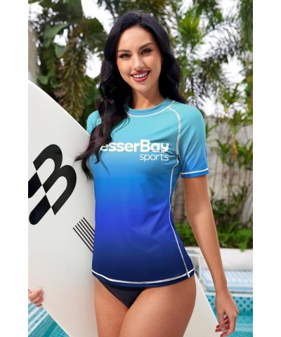 Women's Sun Protection UPF 50+ Short Sleeve Rash Guard Swim Shirt Blue | Gradient $18.23 Swimsuits