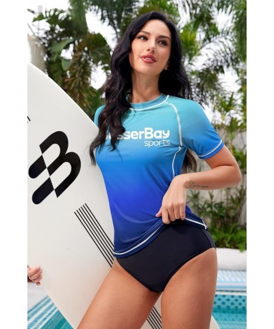 Women's Sun Protection UPF 50+ Short Sleeve Rash Guard Swim Shirt Blue | Gradient $18.23 Swimsuits