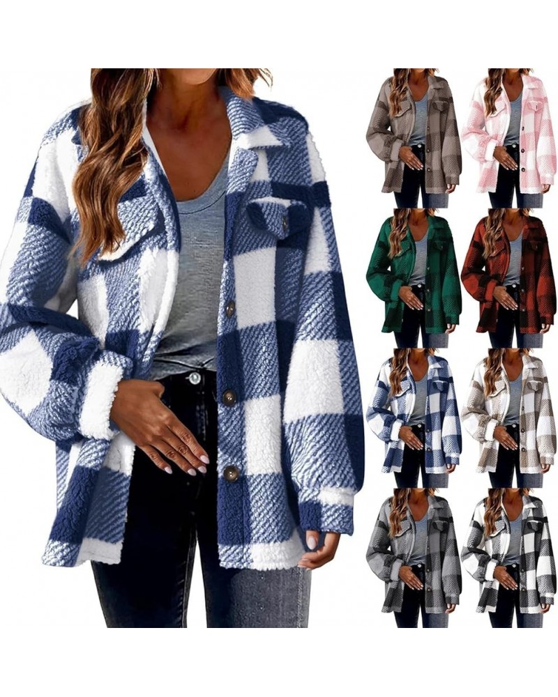 Fleece Jackets for Women 2023 Plaid Flannel Shacket Jacket Fall Winter Button Down Sherpa Outerwear Warm Coat Fashion Clothes...