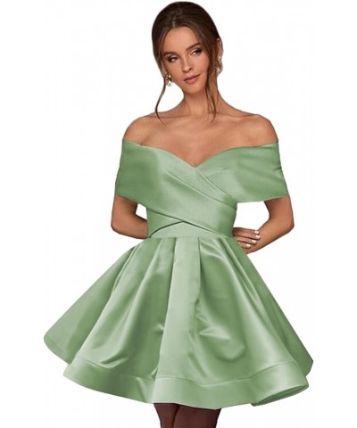 Off The Shoulder Satin Homecoming Dresses for Teens Short Prom Dress A Line Formal Evening Gown with Pockets Sage Green $34.1...