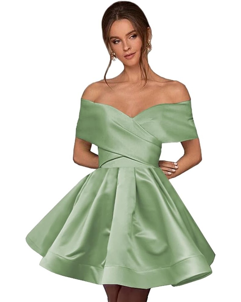 Off The Shoulder Satin Homecoming Dresses for Teens Short Prom Dress A Line Formal Evening Gown with Pockets Sage Green $34.1...